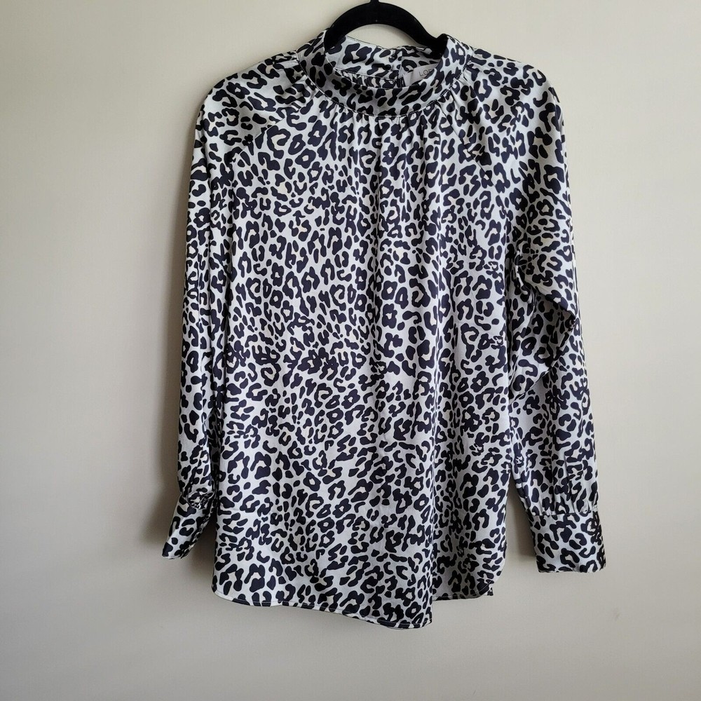 LOFT Animal Cheetah Print Blouse, Size Small, Mock Neck, Long Sleeves